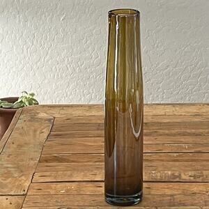 Mid Century Hand-blown Glass Amber Bud Swung Vase 12.25” Tall
